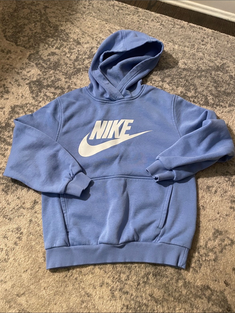 Kids Nike Light Blue Hoodie with White Swoosh